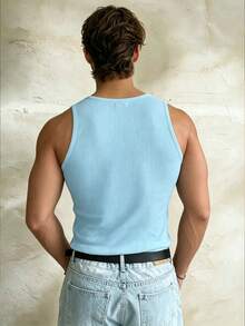 Manfinity Dauomo Men's Solid Color Minimalist Sexey Elegant Everyday Metal Strap Tank Top Skyblue Summer Rave - Baby Blue - View 2