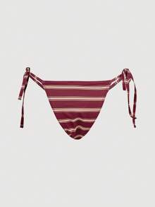 SHEIN MOD 女款夏季海灘派對條紋細肩帶綁帶性感比基尼兩件式泳衣套裝，附外罩衫背心上衣，黃色 - 紅白色 - 查看 6