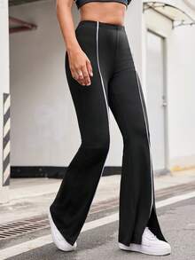 SHEIN Sports 女款拼接简约休闲运动裤，日常穿着 - 黑色 - 查看 9