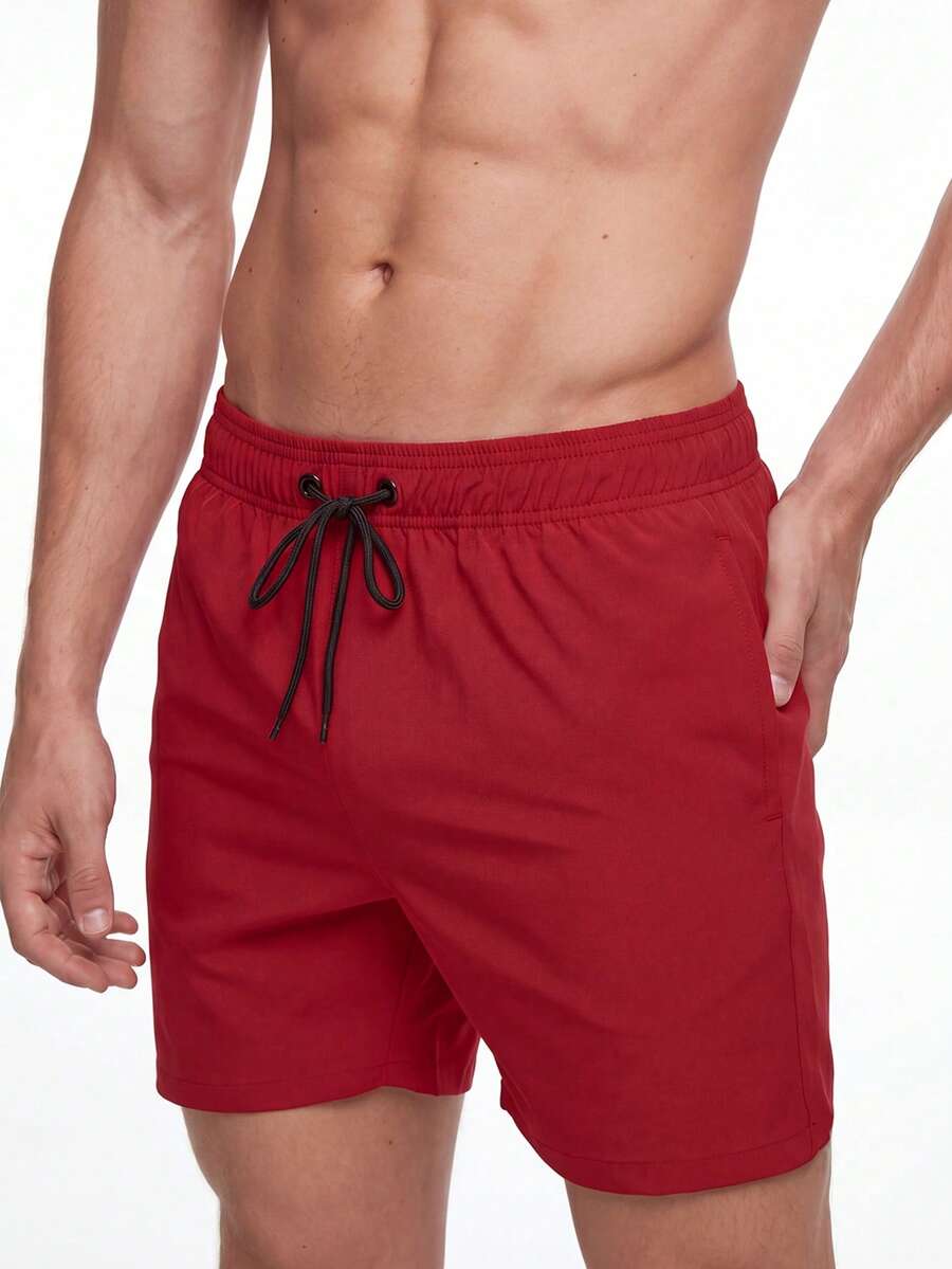 Manfinity KASUA Hombres Pantalones cortos de playa lisos con cintura con cordón para vacaciones - Rojo - Ver 1