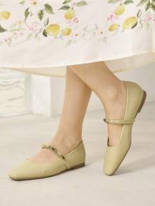MOTF PREMIUM Zapatos planos de mujer de metal versátiles y elegantes para ir al trabajo, para Navidad - Amarillo claro. - Ver 7