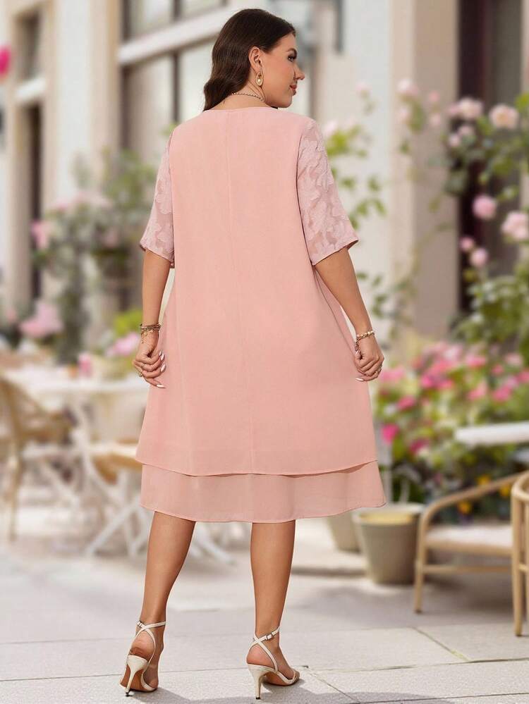 Plus Size Women's Dusty Pink Elegant Summer Dress,Round Neck Solid Color Long Party Dresses,Wedding Ninang Birthday Outfit,Office Work Long Dress
