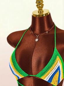 Amplova Crochet Bikini Cover Up, Sleeveless Colorblock Vibrant Sexy Shawl For Women - Multicolor - View 13