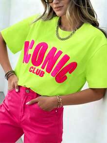 DrmWander Women's T-Shirt, Short Sleeve Graphic Tee, Casual Street Style, Cute Summer Top - 綠色 - 查看 3