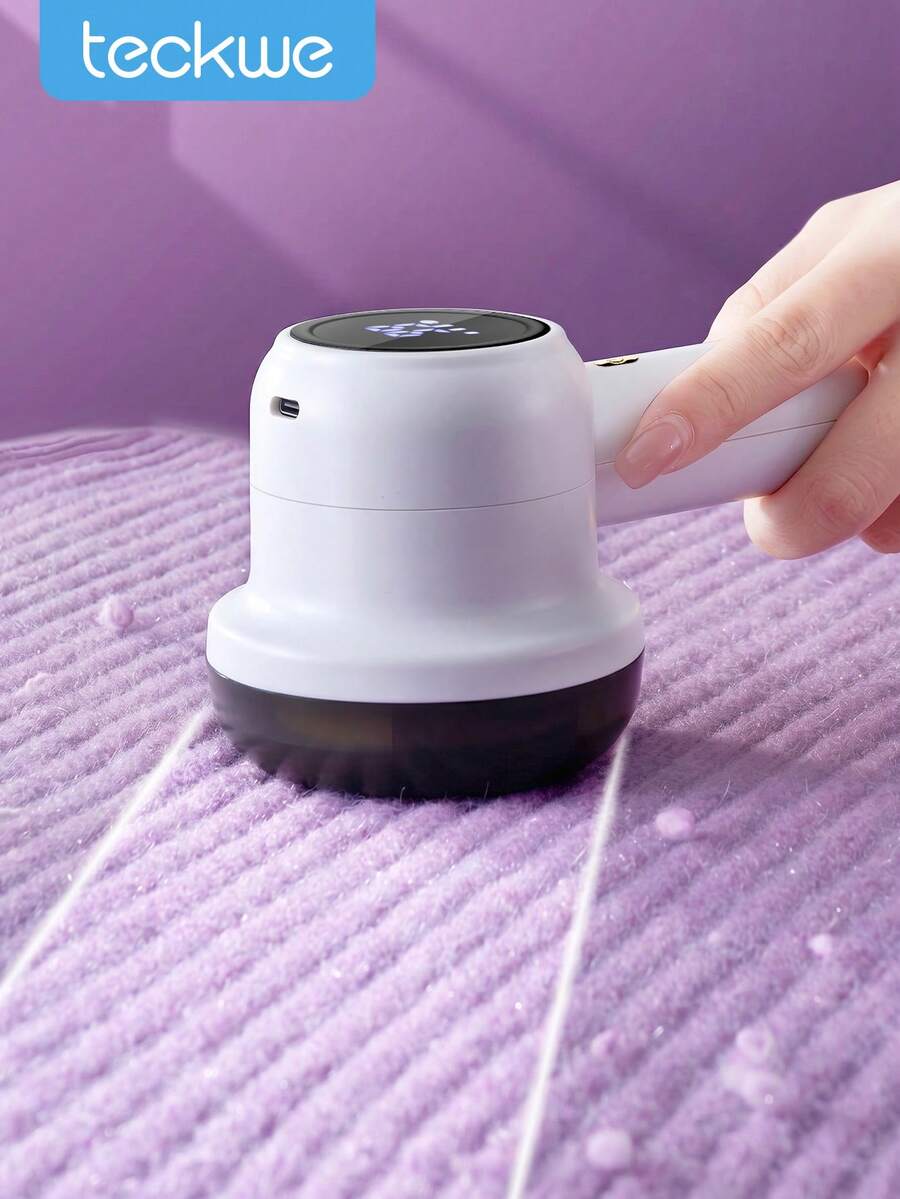 Teckwe Portable Rechargeable Fabric Shaver With Digital Count Display, Powerful Electric Lint Ball Remover, USB Charging Sweater Defuzzer For Clothes, Blankets, Curtains And Upholstery Pilling Removal - Invisible dust collection box - View 1