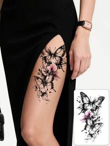 5-Piece Couple Temporary Tattoo Stickers, Waterproof Butterfly & Rose Pattern False Tattoo, Long-Lasting Dermatologically Tested Easy Apply Remove, For Music Festival Tattoo Party Pool Party Outdoor Festival - Multicolor - View 5