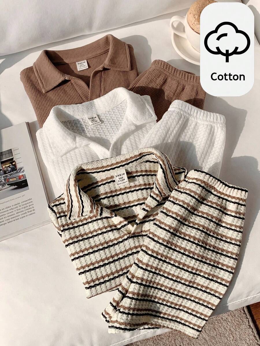 SHEIN 男童短袖Polo衫和短裤休闲套装 - 彩色 - 查看 1