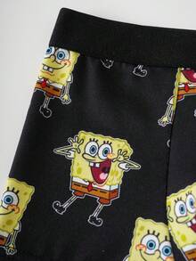 SpongeBob SquarePants | SHEIN Bañador tipo bóxer con estampado de dibujos animados y bloques de color para niño pequeño, para uso diario - Negro - Ver 5