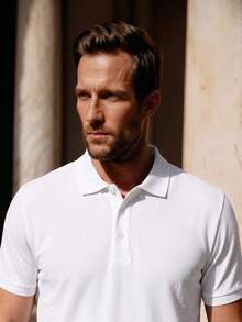 Officeau Men's Solid Color Short Sleeve Casual Office Polo Shirt, Summer, For Golf - White - View 9