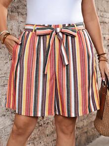 EMERY ROSE Quần short nữ size lớn in họa tiết cây nhiệt đới dáng rộng có túi, phù hợp cho đi du lịch và mặc phong cách phương Tây - Nhiều màu - Xem 1