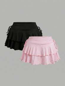 SHEIN EZwear Bộ đồ gồm 2 món màu hồng nhạt và xám đen, kiểu dáng thường ngày, thích hợp cho người có thân hình mũm mĩm, thích hợp cho mùa xuân/hè. - Màu Hồng baby - Xem 2