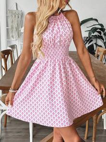 EMERY ROSE Vestido sin mangas con cuello halter y estampado para mujer - Multicolor - Ver 3