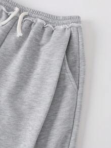 SHEIN 青少年女孩寬鬆抽繩口袋寬腿運動長褲，淺灰色 - 灰色 - 查看 4