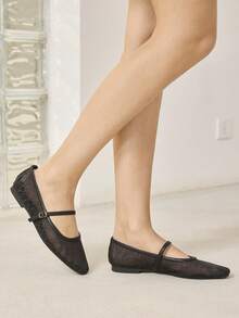 MOTF PREMIUM Sepatu flat minimalis nyaman untuk wanita, serbaguna untuk bepergian, cocok untuk Halloween dan Natal. - Hitam murni - View 6