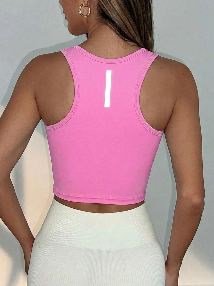 SHEIN Core Rhythm Women's Solid Color Casual Fitness Sports Tank Top - Hot Pink - View 1