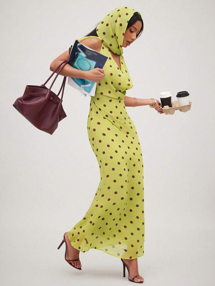 NYA SZN Dress Maxi Length Head Scarf Cowl Neck Dress - Green - View 1