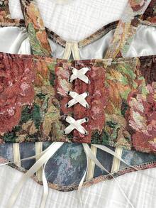 Soleia Women's Summer Vintage Floral Print Bow Decor Bustier Detail Tank Top - Multicolor - View 5