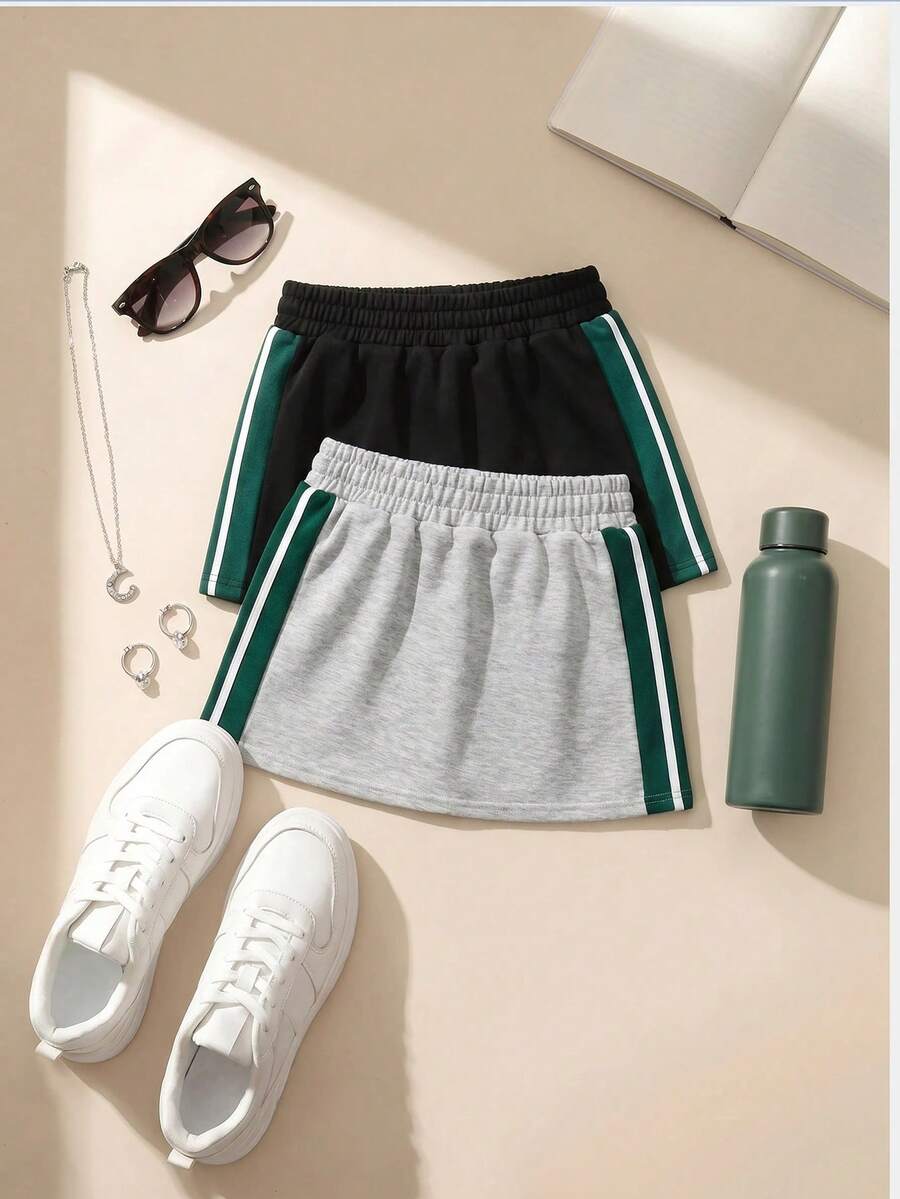 SHEIN Cheerettes Women's Casual Colorblock Elastic Waist Sports Skort, Summer - Multicolor - View 1