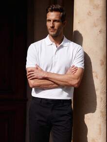 Officeau Men's Solid Color Short Sleeve Casual Office Polo Shirt, Summer, For Golf - White - View 8