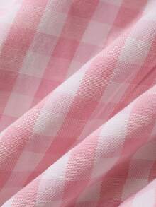 Hapijoa Tween Girl Plaid Peter Pan Collar Short Sleeve Single-Breasted Cute Blouse Summer - Coral Pink - View 3
