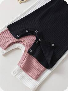 SHEIN Baby Girl Summer Cute Modest Simple Solid Color Elastic Camisole Romper 3pcs Set 1st Birthday Black Baby Pink White - Multicolor - View 6