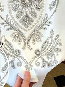 Teen Girls White Round Neck Rhinestone Pattern Print Cropped T-Shirt, Versatile Fitted Short Sleeve Top Suitable For Summer, Autumn, Retro For Spring, Summer, Autumn, Winter - Multicolor - View 5