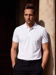 Officeau Men's Solid Color Short Sleeve Casual Office Polo Shirt, Summer, For Golf - White - View 10