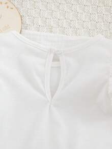 SHEIN 女嬰針織素色圓領荷葉邊飾休閒連身褲 - 白色 - 查看 5