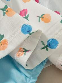 Souflis Souflis 1 chiếc váy bodysuit bé gái dễ thương tay cánh bướm màu trắng họa tiết hoa cầu vồng thỏ kèm nơ, phong cách ngọt ngào mùa hè, dùng cho dã ngoại, chụp ảnh lễ Phục sinh - Nhiều màu - Xem 8