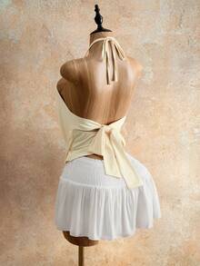Mistrie 2026 Nouveau top d'été avec détail d'anneau métallique, blanc laiteux, décolleté profond sexy, croisé enveloppant, taille nouée, tenue de plage, gilet d'été pour l'extérieur - Nude - Voir 2