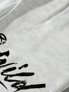 Manfinity EMRG 男士淺灰色街頭塗鴉卡通印花喇叭運動長褲，寬鬆休閒運動美式2000年代復古風夏季新款運動褲，美式街頭風休閒褲，適合日常、外出、派對、音樂節 - 灰色 - 查看 3