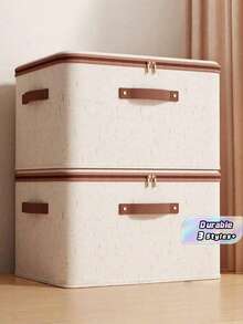 1/2" Fabric Storage Box With Zippered Lid, Foldable And Washable Wardrobe Rack For Organizing Clothes, With Handle (Beige) - Beige - View 1