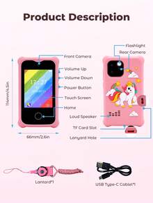 Teckwe Children's Mobile Phone,ABS&Silicone,2.8-Inch IPS Screen, 600 MAh, Type-C USB 5V/1A, 2MP - Multicolor - View 7