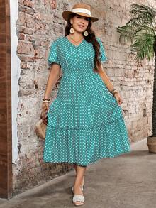 EMERY ROSE Plus Size White Casual Elegant Vacation Dress Vacation Summer - Fresh Green - View 3