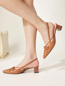 CUCCOO CHICEST Brown Pointed Bow Slingback Thick Heel Sandals, Workplace Commuting Temperament Shoes - List One Brown - View 5