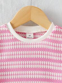 SHEIN 少女條紋圓領T恤與長褲套裝 - 粉色 - 查看 4