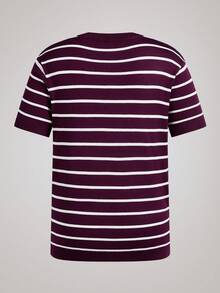 Officeau Loose Lightweight Striped Knit Crew Neck Short Sleeve T-Shirt, Casual Business Slim Fit Men's Summer Cool Tee - Red Violet - View 4