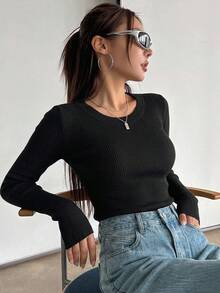 DAZY Fall/Winter Business Casual Style Solid Color Slim Fit Sweater,Long Sleeve Tops - Black - View 7