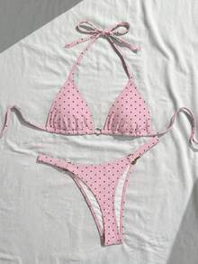 Swim Mod 26SS Spring/Summer Vacation Beach High-End Sexy Polka Dot Swimsuit Two Pieces Set - Pink - View 3