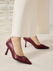 MOTF PREMIUM Zapatos de tacón alto para mujer, versátiles, de moda sencilla y generosa, adecuados para el trabajo, la oficina y el uso diario - Color caoba - Ver 5