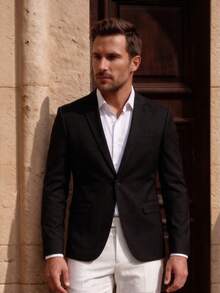 Officeau Blazer de manga larga de poliéster negro liso para hombre, con bolsillo, para verano/primavera/otoño, chaqueta deportiva, ligera, transpirable, fresca, casual, cómoda, para uso diario, regalo para padre/esposo - Negro - Ver 9