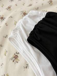 SHEIN 2件組 青少年女孩黑白針織休閒抓皺不對稱肩貼身短版上衣，買1送1 - 彩色 - 查看 4