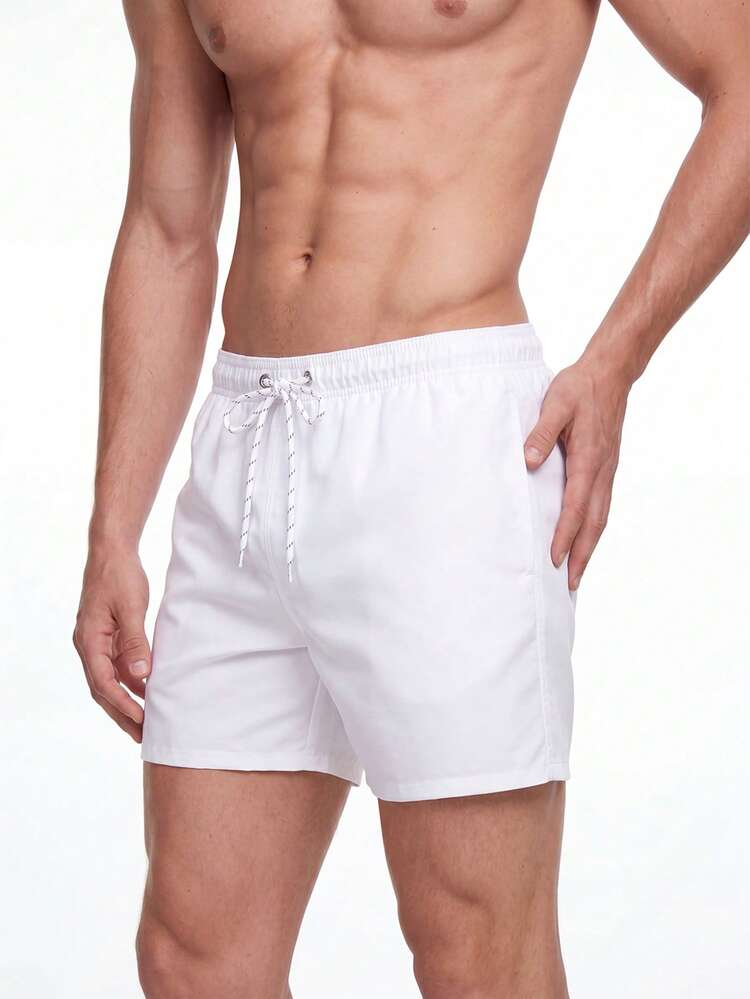 Chillumni Men Drawstring Waist Swim Trunks - White - View 3