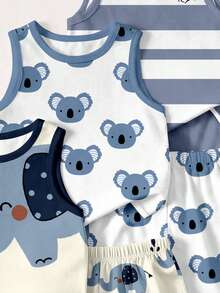 Baby Boy Casual Simple Tank Top 3pcs Set Suitable For Summer - Multicolor - View 4