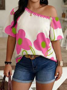 Weeklong 大尺碼女款不對稱肩花卉印花休閒百搭日常外出襯衫 - 彩色 - 查看 4