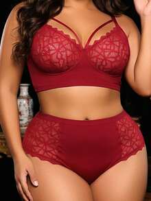 Divavoom Bộ 2 áo ngực ren tương phản cỡ lớn không dây, nâng ngực - Màu Đỏ Sâu - Xem 3