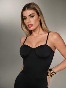 Nuvra Women's Sleeveless Camisole Double-Layer With Lining Shaping Waist-Cinching -Lifting Shapewear Pants Night Out Black Summer Basic - Black - View 5