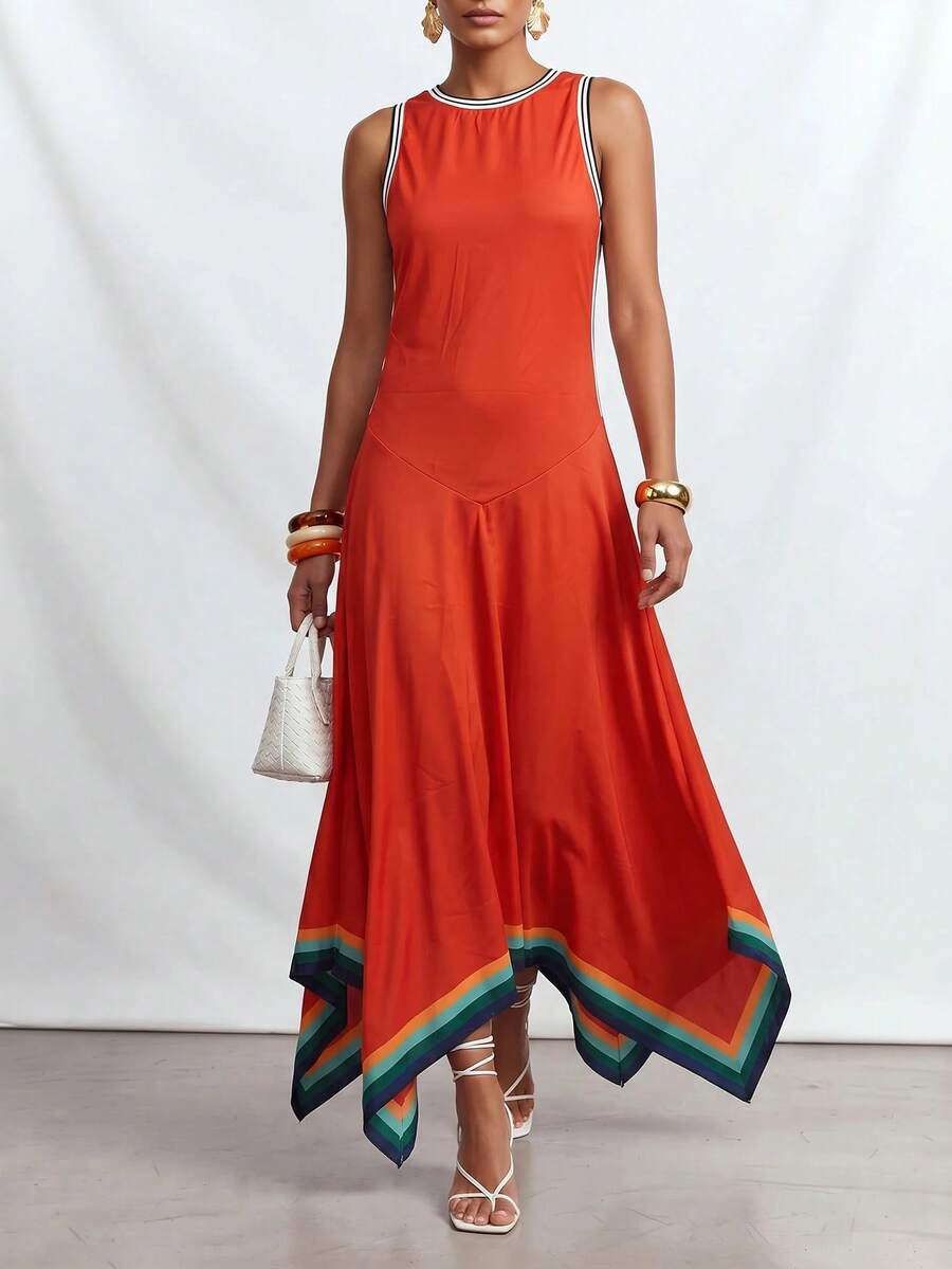 Zivah New Summer Music Festival, Easter, Mother's Day, Western Style, Nomad Style, Birthday Party, Vest-Style Long Asymmetrical Hem Dress Modern Commute - Red and Black - View 1