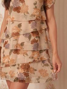 Amorya 米色紋理圓領短袖洋裝，嘉年華服裝，2026年女裝套裝，夏季婚禮服飾，優雅浪漫茶會早午餐穿搭 - 彩色 - 查看 6