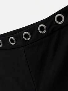 Nöista Capri Black Slim-Fit Pants With Silver Eyelets Waistband,Comfortable Stretch Casual Summer Cropped Length For City Break,Formal Event,Party Office - Black - View 12